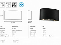 10 x led buiten wandlamp – 6w – 4200k neutraal wit - zwart – ip65 – proton-6 - afbeelding 5 van  6