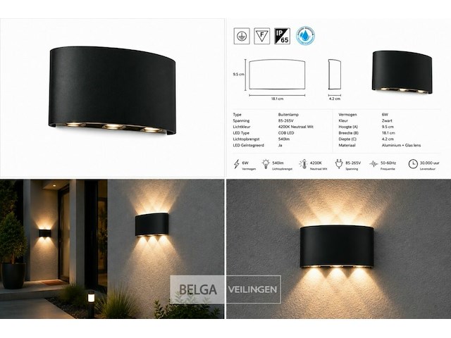 10 x led buiten wandlamp – 6w – 4200k neutraal wit - zwart – ip65 – proton-6 - afbeelding 6 van  6