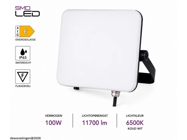 10 x led frameless floodlight 100w – 6400k koud wit – ip66 – pegasus-100 - afbeelding 3 van  6