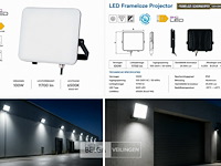 10 x led frameless floodlight 100w – 6400k koud wit – ip66 – pegasus-100 - afbeelding 6 van  6