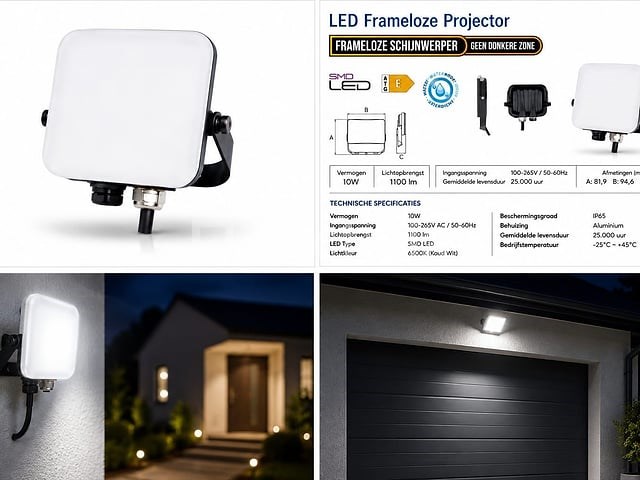 10 x led frameless floodlight 10w – 6400k koud wit – ip66 – pegasus-10 - afbeelding 5 van  5