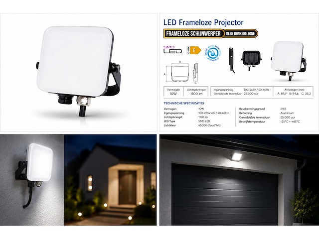 10 x led frameless floodlight 10w – 6400k koud wit – ip66 – pegasus-10 - afbeelding 5 van  5