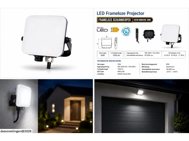 10 x led frameless floodlight 10w – 6400k koud wit – ip66 – pegasus-10 - afbeelding 6 van  6