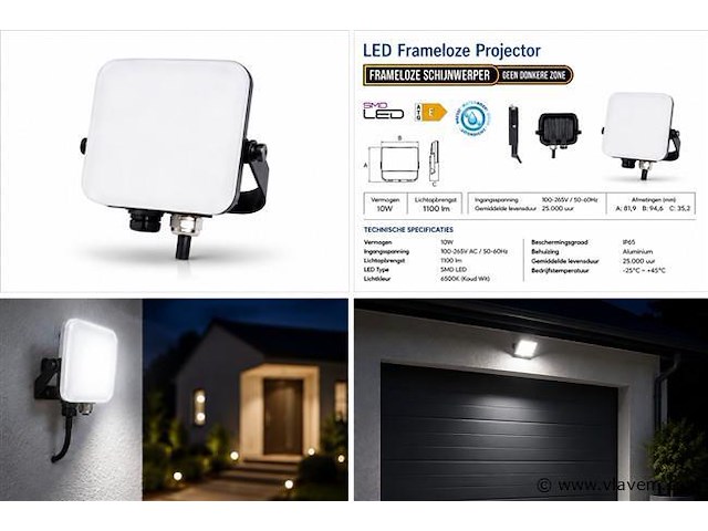 10 x led frameless floodlight 10w – 6400k koud wit – ip66 – pegasus-10 - afbeelding 5 van  5