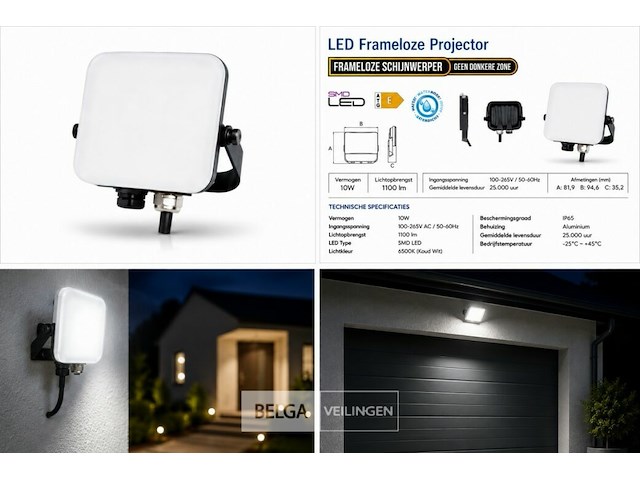 10 x led frameless floodlight 10w – 6400k koud wit – ip66 – pegasus-10 - afbeelding 6 van  6