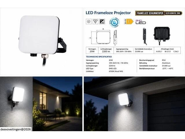 10 x led frameless floodlight 20w – 6400k koud wit – ip66 – pegasus-20 - afbeelding 6 van  6