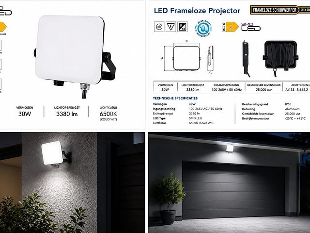 10 x led frameless floodlight 30w – 6400k koud wit – ip66 – pegasus-30 - afbeelding 2 van  5