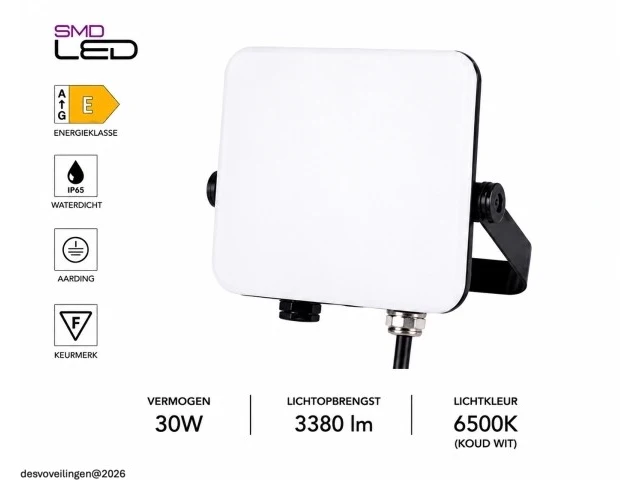 10 x led frameless floodlight 30w – 6400k koud wit – ip66 – pegasus-30 - afbeelding 3 van  6