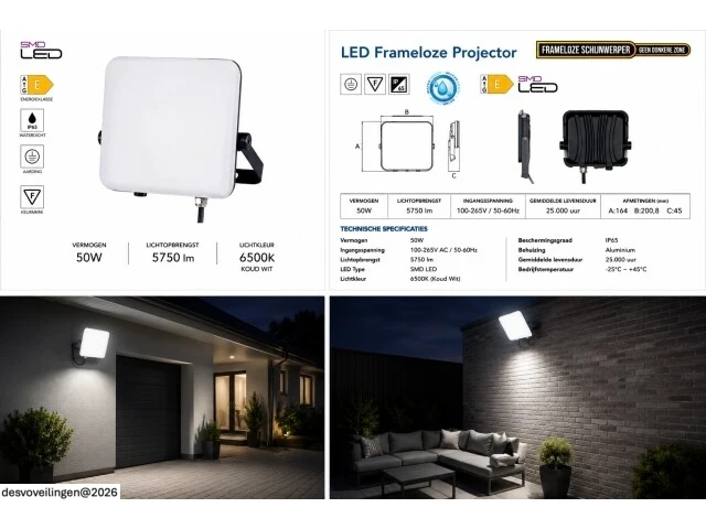 10 x led frameless floodlight 50w – 6400k koud wit – ip66 – pegasus-50 - afbeelding 6 van  6