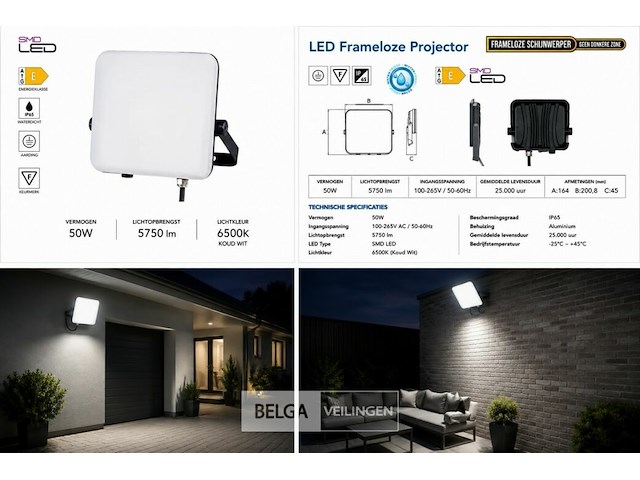 10 x led frameless floodlight 50w – 6400k koud wit – ip66 – pegasus-50 - afbeelding 6 van  6