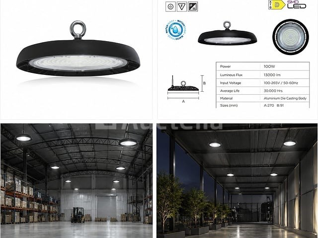 10 x led highbay ufo – 100w – 6400k koud wit – ip65 – agora-100 - afbeelding 4 van  5