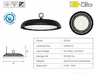 10 x led highbay ufo – 100w – 6400k koud wit – ip65 – agora-100 - afbeelding 4 van  5