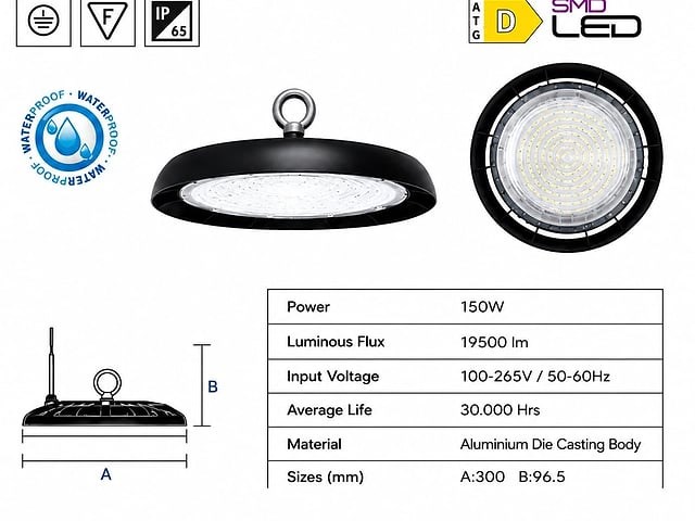 10 x led highbay ufo – 150w – 6400k koud wit – ip65 – agora-150 - afbeelding 2 van  5