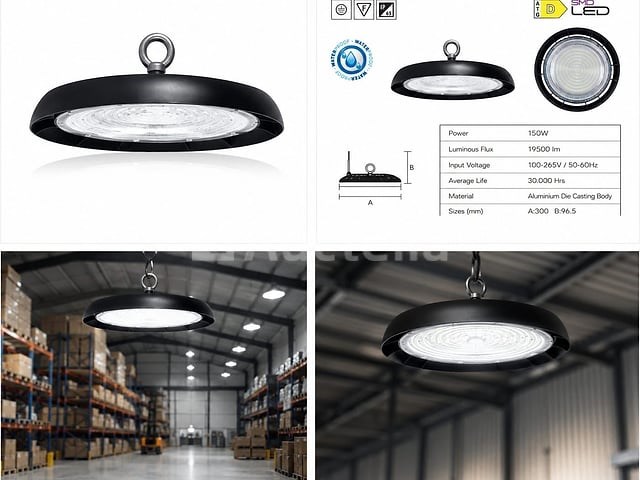 10 x led highbay ufo – 150w – 6400k koud wit – ip65 – agora-150 - afbeelding 4 van  5
