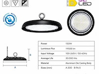 10 x led highbay ufo – 150w – 6400k koud wit – ip65 – agora-150 - afbeelding 4 van  5
