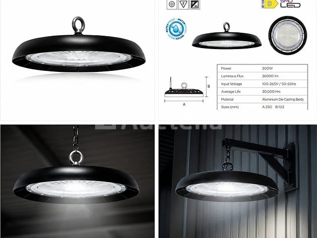 10 x led highbay ufo – 200w – 6400k koud wit – ip65 – agora-200 - afbeelding 3 van  5