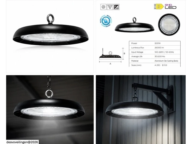 10 x led highbay ufo – 200w – 6400k koud wit – ip65 – agora-200 - afbeelding 6 van  6
