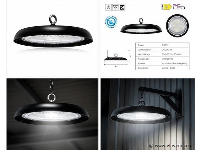 10 x led highbay ufo – 200w – 6400k koud wit – ip65 – agora-200 - afbeelding 5 van  5