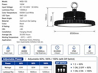 10 x led highbay ufo pro 100w – instelbaar 60% / 80% / 100% – 6500k – web-100 - afbeelding 5 van  6