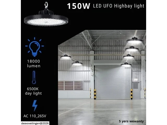 10 x led highbay ufo pro 150w – instelbaar 60% / 80% / 100% – 6500k – web-150 - afbeelding 2 van  7