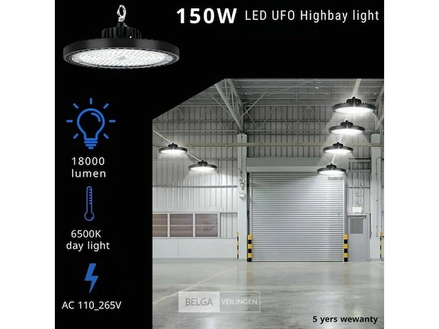 10 x led highbay ufo pro 150w – instelbaar 60% / 80% / 100% – 6500k – web-150 - afbeelding 2 van  7
