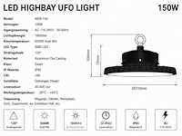 10 x led highbay ufo pro 150w – instelbaar 60% / 80% / 100% – 6500k – web-150 - afbeelding 6 van  7