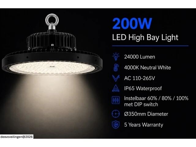 10 x led highbay ufo pro 200w – instelbaar 60% / 80% / 100% – 4000k – web-200 - afbeelding 2 van  6