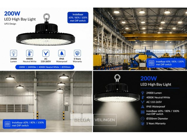10 x led highbay ufo pro 200w – instelbaar 60% / 80% / 100% – 4000k – web-200 - afbeelding 6 van  6