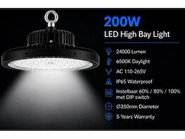 10 x led highbay ufo pro 200w – instelbaar 60% / 80% / 100% – 6500k – web-200 - afbeelding 1 van  7