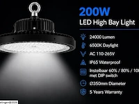 10 x led highbay ufo pro 200w – instelbaar 60% / 80% / 100% – 6500k – web-200 - afbeelding 2 van  7