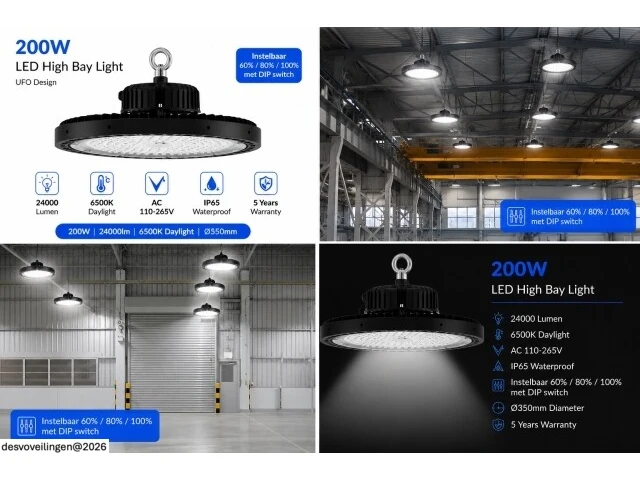 10 x led highbay ufo pro 200w – instelbaar 60% / 80% / 100% – 6500k – web-200 - afbeelding 7 van  7