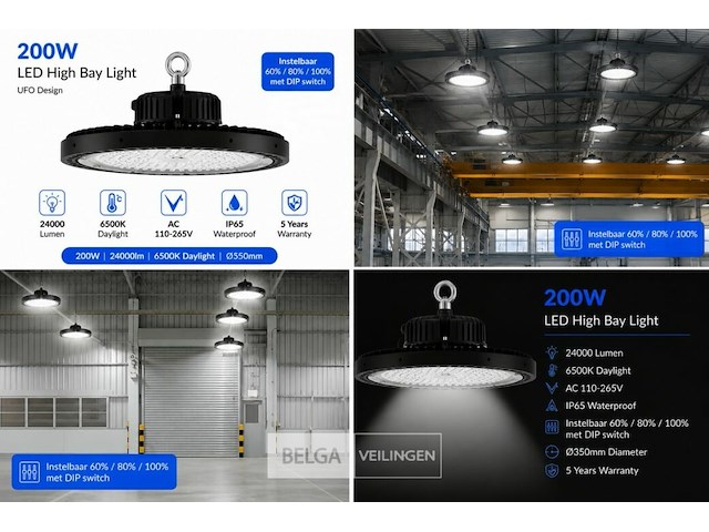 10 x led highbay ufo pro 200w – instelbaar 60% / 80% / 100% – 6500k – web-200 - afbeelding 7 van  7