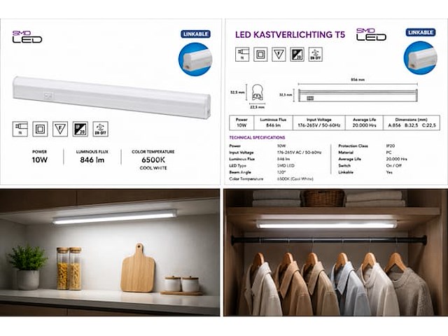 10 x led onderbouw lamp 10w – 6400k koud wit - wit – 90cm – ip20 – sigma-10 - afbeelding 3 van  5