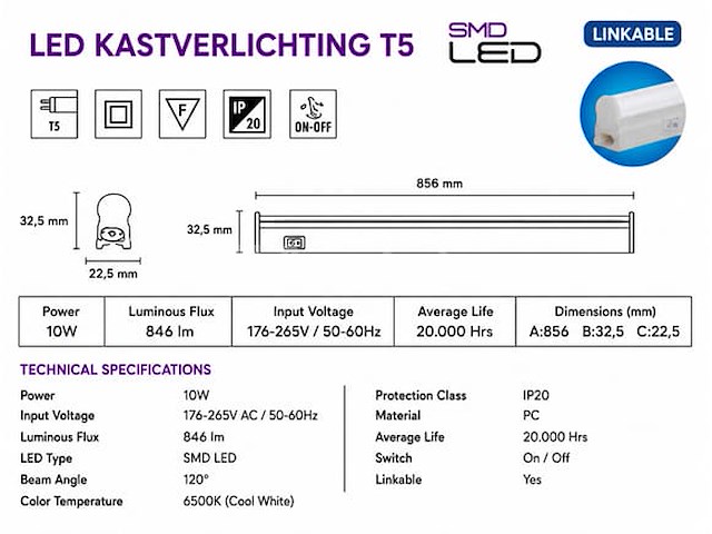 10 x led onderbouw lamp 10w – 6400k koud wit - wit – 90cm – ip20 – sigma-10 - afbeelding 5 van  5