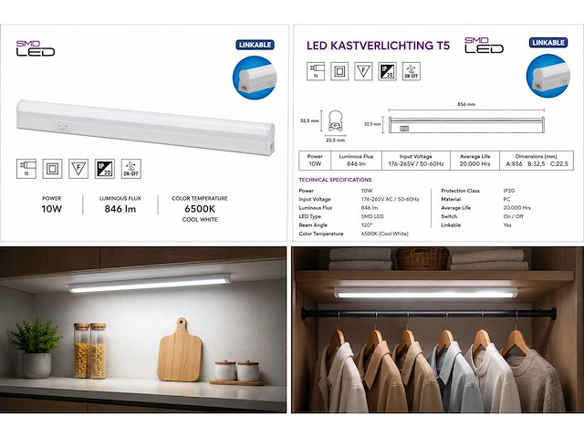10 x led onderbouw lamp 10w – 6400k koud wit - wit – 90cm – ip20 – sigma-10 - afbeelding 5 van  5
