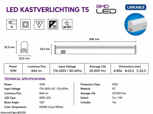 10 x led onderbouw lamp 10w – 6400k koud wit - wit – 90cm – ip20 – sigma-10 - afbeelding 5 van  6