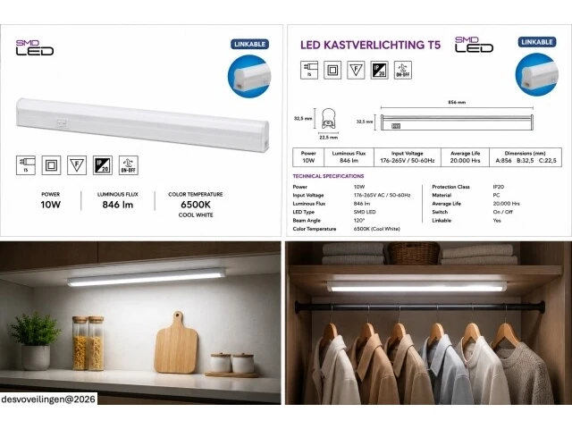 10 x led onderbouw lamp 10w – 6400k koud wit - wit – 90cm – ip20 – sigma-10 - afbeelding 6 van  6