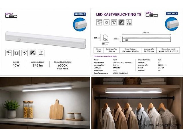 10 x led onderbouw lamp 10w – 6400k koud wit - wit – 90cm – ip20 – sigma-10 - afbeelding 5 van  5