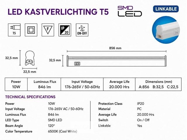 10 x led onderbouw lamp 10w – 6400k koud wit - wit – 90cm – ip20 – sigma-10 - afbeelding 5 van  6