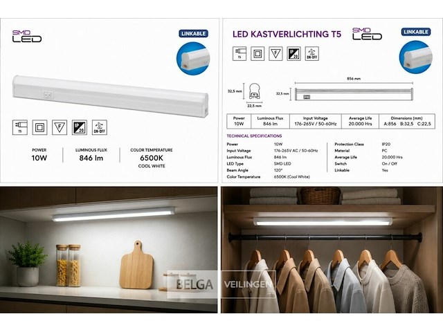 10 x led onderbouw lamp 10w – 6400k koud wit - wit – 90cm – ip20 – sigma-10 - afbeelding 6 van  6
