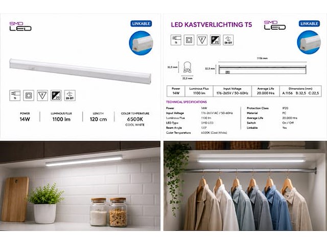 10 x led onderbouw lamp 14w – 6400k koud wit - wit – 120cm – ip20 – sigma-14 - afbeelding 5 van  5
