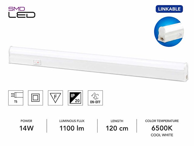 10 x led onderbouw lamp 14w – 6400k koud wit - wit – 120cm – ip20 – sigma-14 - afbeelding 1 van  5