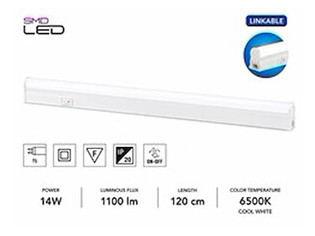 10 x led onderbouw lamp 14w – 6400k koud wit - wit – 120cm – ip20 – sigma-14 - afbeelding 1 van  6