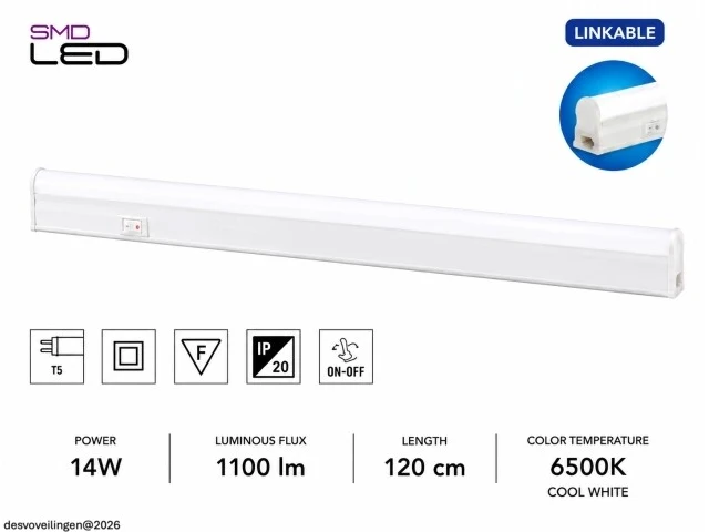 10 x led onderbouw lamp 14w – 6400k koud wit - wit – 120cm – ip20 – sigma-14 - afbeelding 2 van  6