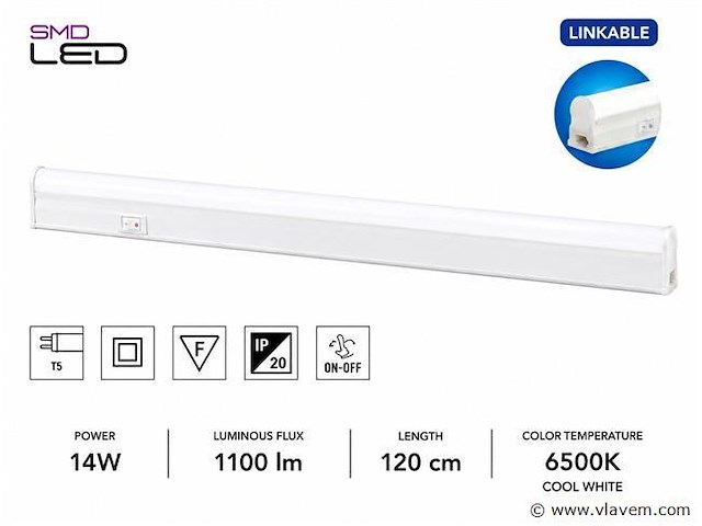 10 x led onderbouw lamp 14w – 6400k koud wit - wit – 120cm – ip20 – sigma-14 - afbeelding 1 van  5