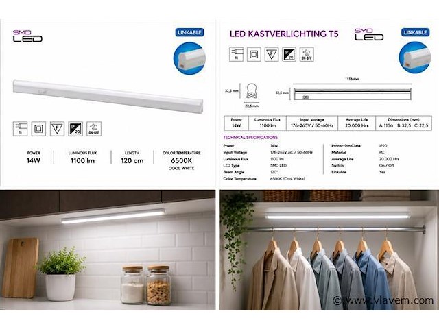 10 x led onderbouw lamp 14w – 6400k koud wit - wit – 120cm – ip20 – sigma-14 - afbeelding 5 van  5