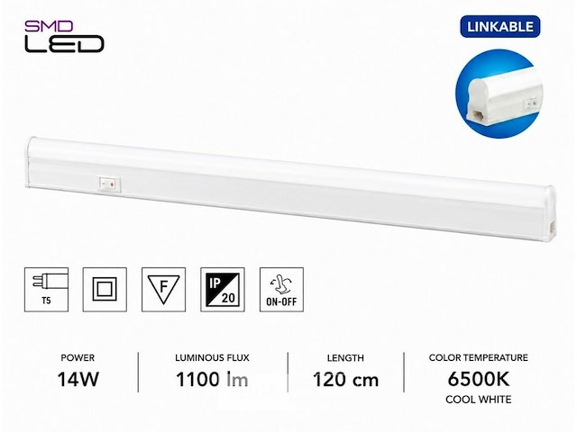 10 x led onderbouw lamp 14w – 6400k koud wit - wit – 120cm – ip20 – sigma-14 - afbeelding 2 van  6