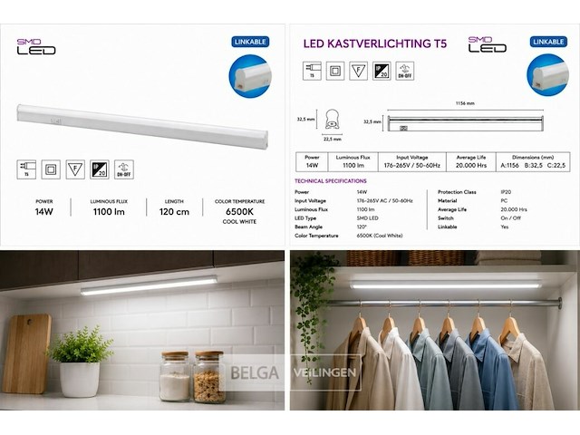 10 x led onderbouw lamp 14w – 6400k koud wit - wit – 120cm – ip20 – sigma-14 - afbeelding 6 van  6