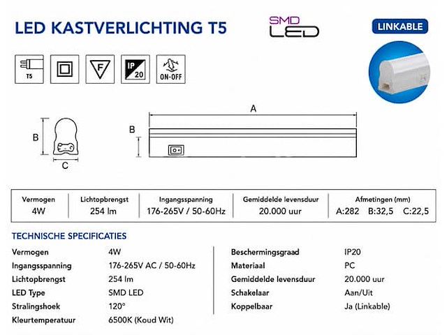 10 x led onderbouw lamp 4w – 6400k koud wit - wit – 30cm – ip20 – sigma-4 - afbeelding 3 van  5