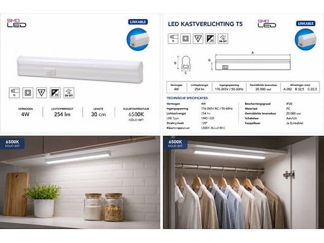 10 x led onderbouw lamp 4w – 6400k koud wit - wit – 30cm – ip20 – sigma-4 - afbeelding 5 van  5